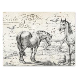 Horses in Pasture Fence French Script Decoupage    Tissue Paper
