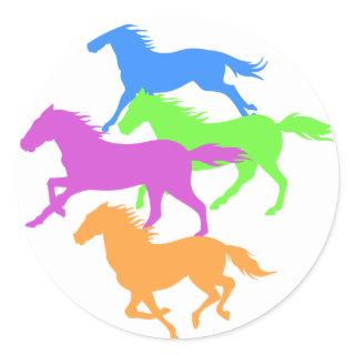 Horses run color - Choose background color Classic Round Sticker