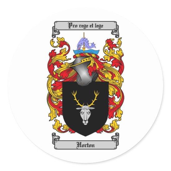 HORTON FAMILY CREST -  HORTON COAT OF ARMS CLASSIC ROUND STICKER