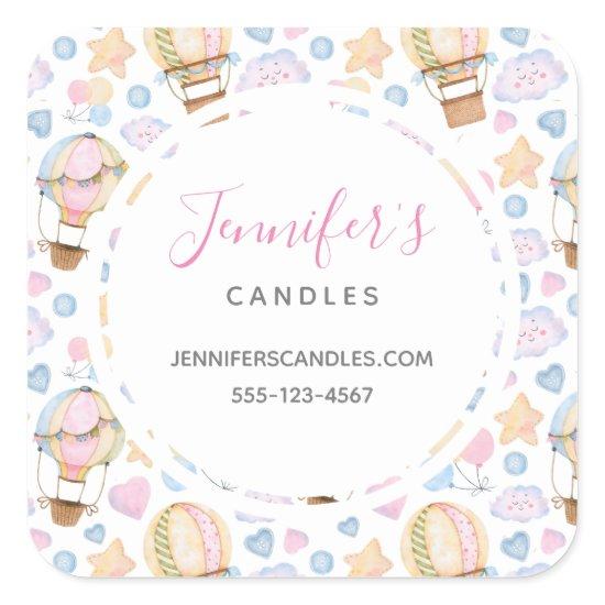 Hot Air Balloon Cute Watercolor Pattern Business Square Sticker