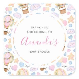 Hot Air Balloon Cute Watercolor Pattern Thank You Square Sticker