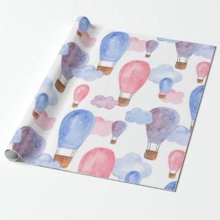 Hot air balloon. Pink and blue pattern. Kids baby
