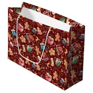 Hot Cocoa Gingerbread Cookies Rustic Christmas Large Gift Bag