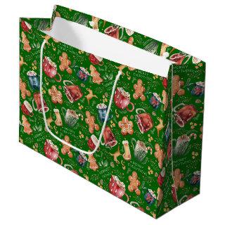 Hot Cocoa Gingerbread Cookies Rustic Christmas  Large Gift Bag