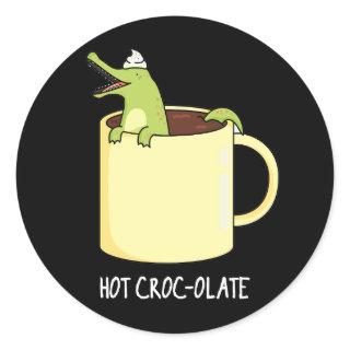 Hot Croc-colate Funny Crocodile Pun Dark BG Classic Round Sticker