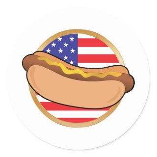 Hot Dog American Flag Classic Round Sticker