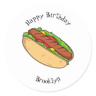 Hot dog cartoon illustration classic round sticker