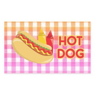 Hot Dog on Gingham Picnic Tablecloth w/ Condiments Rectangular Sticker