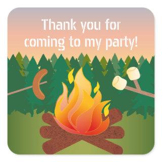 Hot Dogs and Marshmallows Campfire Thank You Favor Square Sticker