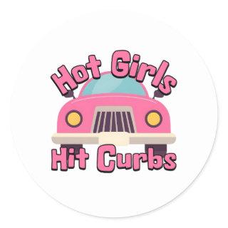 Hot Girls Hit Curbs Funny Pink Car Classic Round Sticker