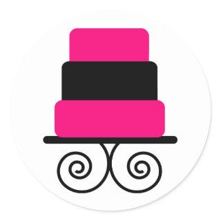 Hot Pink and Black 3 Tier Cake Classic Round Sticker