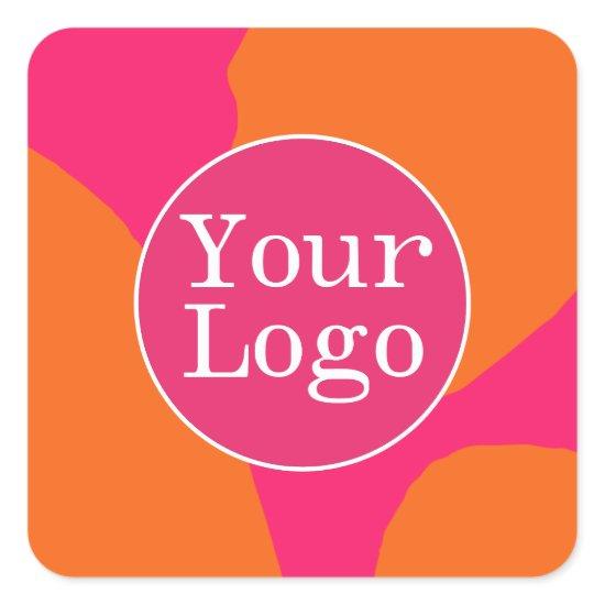 Hot Pink and Orange Abstract Pattern with Logo Square Sticker
