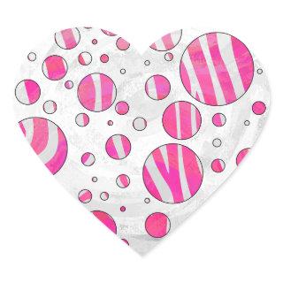 Hot Pink and White Zebra Polka Dots Heart Sticker
