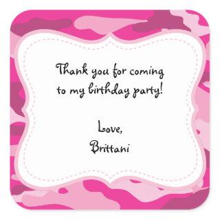 Hot Pink Camo Birthday Party Favor Label Sticker