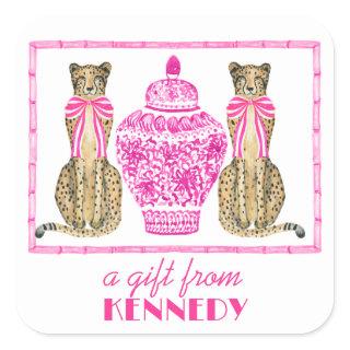 Hot Pink Cheetah Chinoserie Gift Sticker