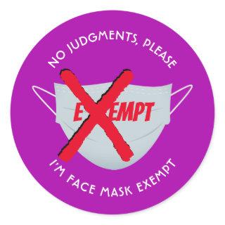 Hot Pink | FACE MASK EXEMPT Classic Round Sticker