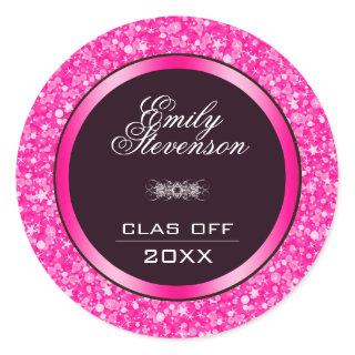 Hot Pink Glitter- Graduations Classic Round Sticker