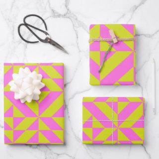 Hot Pink Lime Chartreuse Geometric Shape Pattern  Sheets