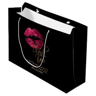 Hot Pink Lipstick on Black - Thank You Large Gift Bag