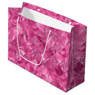 Hot Pink Multi-Texture Square Weave Pattern Large Gift Bag