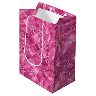 Hot Pink Multi-Texture Square Weave Pattern Medium Gift Bag
