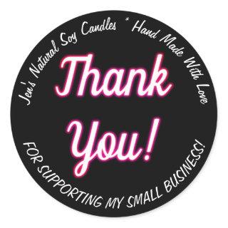 Hot Pink Neon Glow Thank You Business Labels Black