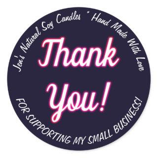 Hot Pink Neon Glow Thank You Business Labels Blue