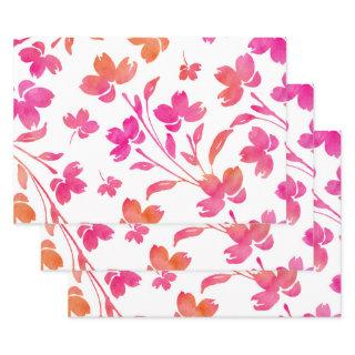 Hot Pink & Orange Watercolor Flower Stems   Sheets