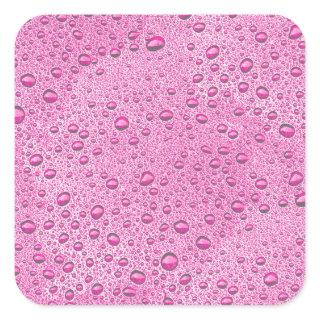 Hot pink water droplets square sticker
