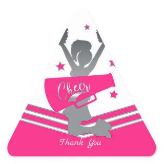 Hot Pink & White Stars Cheer Cheer-leading Party Triangle Sticker