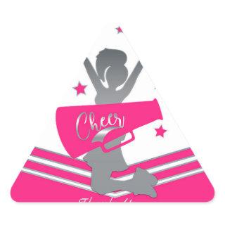 Hot Pink & White Stars Cheer Cheer-leading Party Triangle Sticker