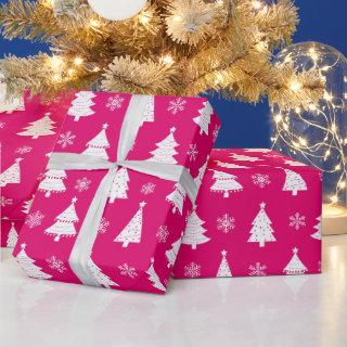 Hot Pink Winter Christmas Tree & Snowflakes