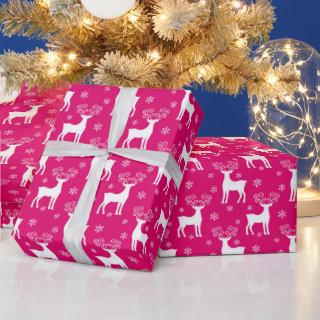 Hot Pink Winter Reindeer & Snowflakes Christmas