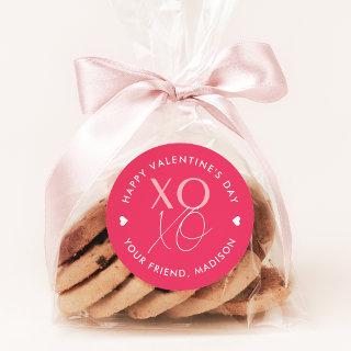Hot Pink XOXO Personalized Valentine's Day Classic Round Sticker