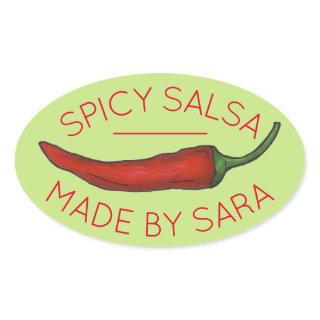 Hot Red Chile Pepper Spicy Homemade Salsa Made By Oval Sticker