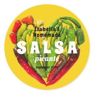 Hot spicy Salsa chili peppers heart mustard food Classic Round Sticker