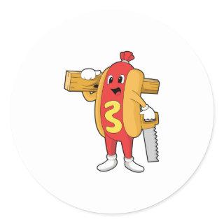 Hotdog as Carpenter with Saw & Wood Classic Round Sticker