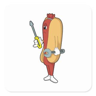 Hotdog as Mechanic with Tool Square Sticker