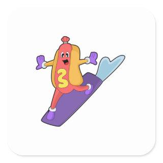 Hotdog as Snowboarder with Sonowboard Square Sticker