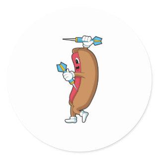 Hotdog at Darts with Dart.PNG Classic Round Sticker