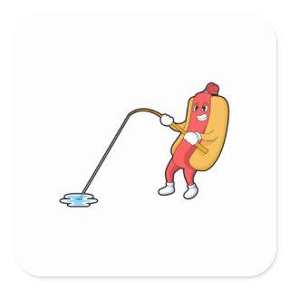 Hotdog at Fishing with Fishing rod Square Sticker