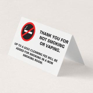 Hotel room no smoking no vaping sign rectangular s business card