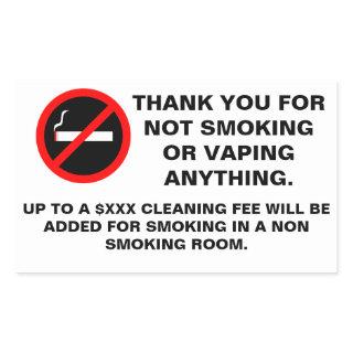 Hotel room no smoking no vaping sign rectangular s rectangular sticker