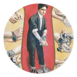 Houdini ~ Vintage Handcuff Escape Artist Classic Round Sticker