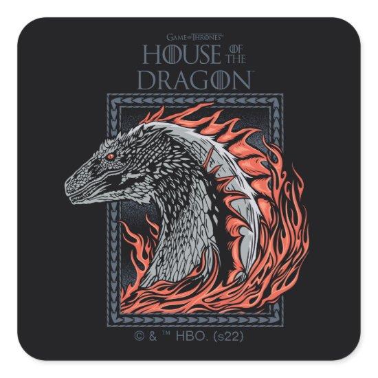 HOUSE OF THE DRAGON | Dragon Profile in Flames Square Sticker