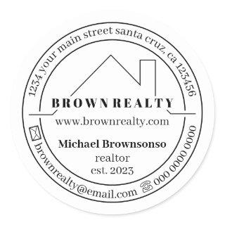 House Simple Logo Real Estate Agent Classic Round Sticker
