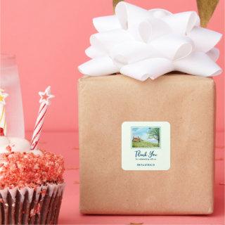 Housewarming Poppy Field Landscape Watercolor Square Sticker