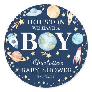 Houston We Have A Boy Outer Space Favor Sticker