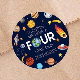 Houston We Have A Four Year Old 4th Birthday Party Classic Round Sticker