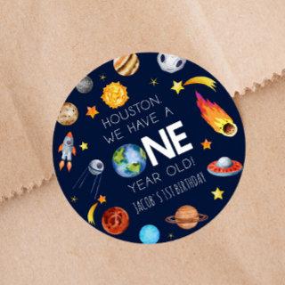 Houston We Have A One Year Old 1st Birthday Party Classic Round Sticker